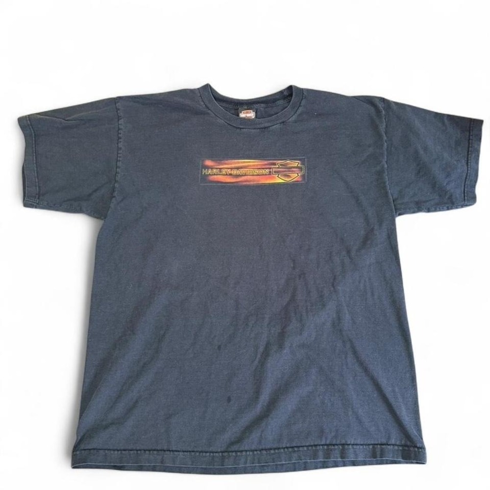 Harley Davidson box logo. black‎ t-shirt with flame design